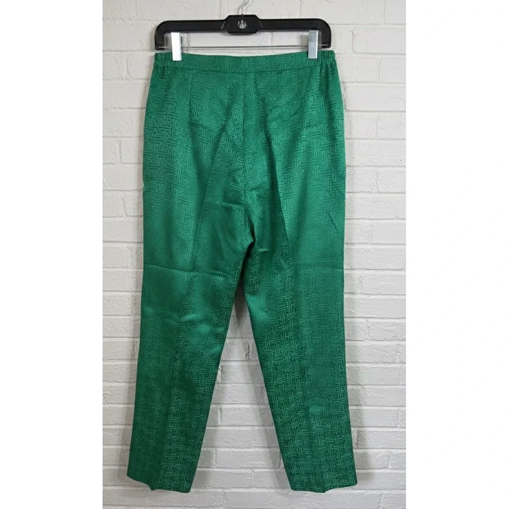 Vintage🔥YUE HWA 🈯️100% Silk Jacquard Pants Emerald Green Geometric Fretwork XL